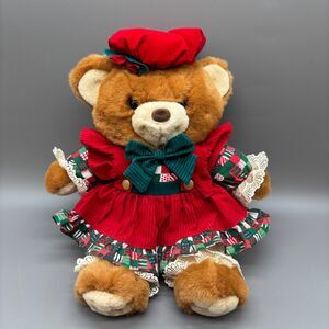 Vintage Teddy Bear Lane Christmas Girl Bear 18" 1994 Kmart Exclusive Plush Doll